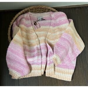 Sincerely Jules Knit Pink Orange Ombré Cardigan Balloon Sleeves Size Small NWT